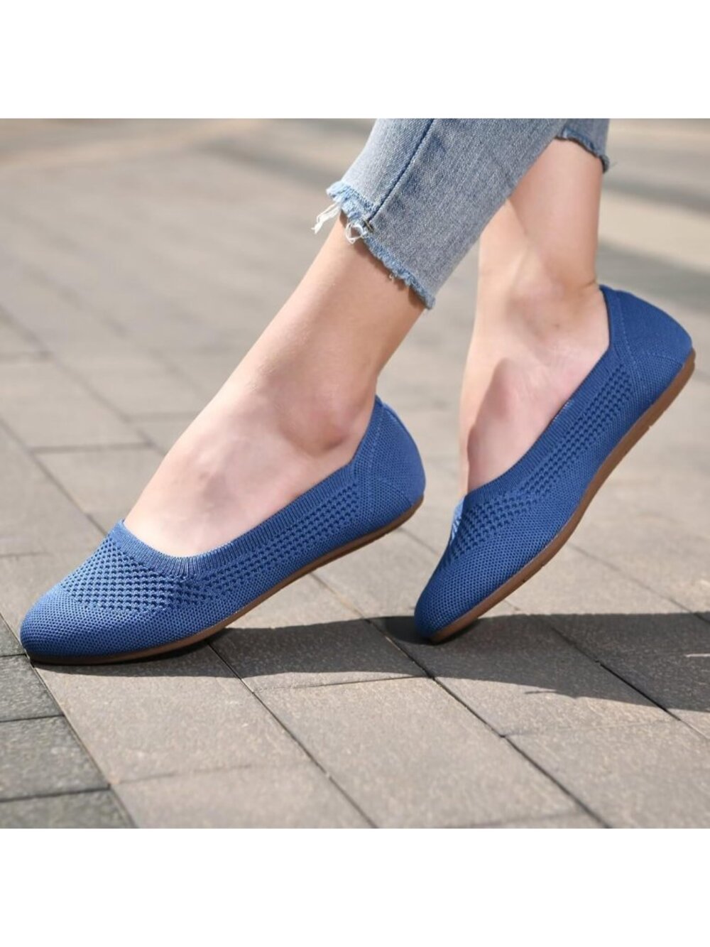 Chic Women's Slip-On Ballet Flats, Soft Knit Round Toe Dress Shoes, Comfortable - Picture 5 of 7
